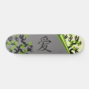 Green Love Birds Sakura Tree Chinese Love Symbol Skateboard