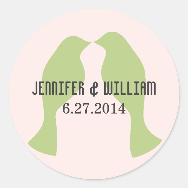 Green Love Birds Wedding Envelope Seal (Front)