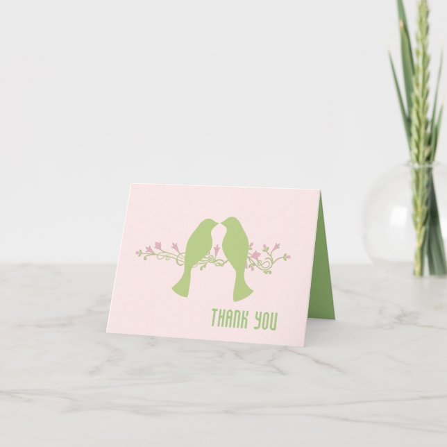 Green Love Birds Wedding Thank You (Front)