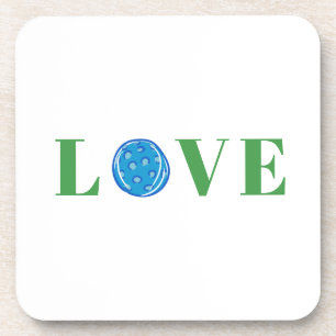 Green LOVE Blue Pickleball Preppy Beverage Coaster