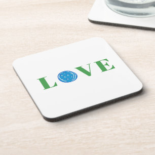 Green Love Coaster Set with Blue Pickleball Design