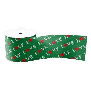 Green LOVE Heart Grosgrain Ribbon