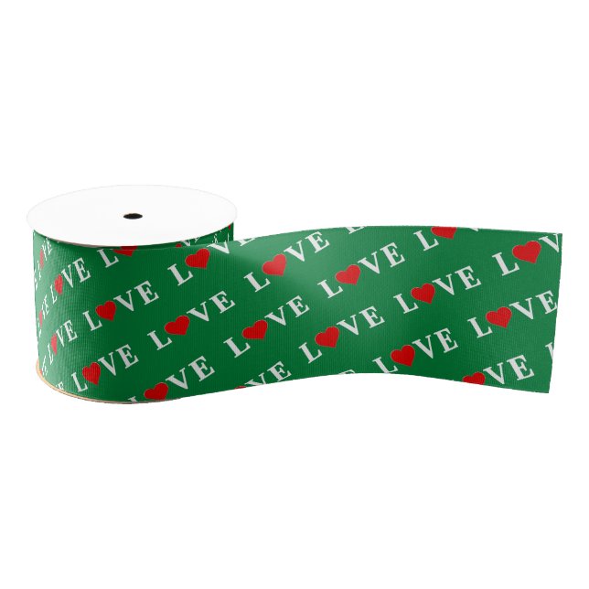 Green LOVE Heart Grosgrain Ribbon (Spool)
