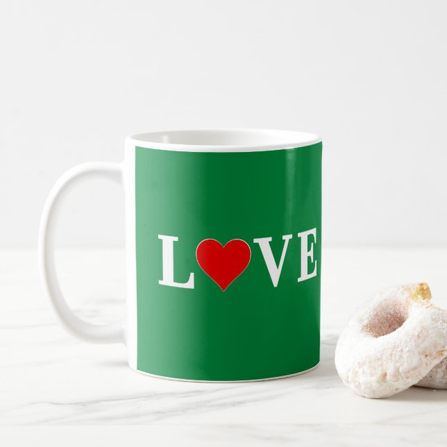 Green Love Heart Retro Elegant Coffee Mug (With Donut)