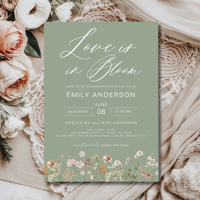 Green Love is in Bloom Wildflower Bridal Shower Invitation (Creator Uploaded)