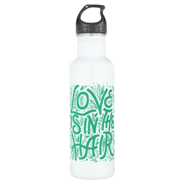 Green Love Is In The Hair Stainless Steel Water Bottle (Front)
