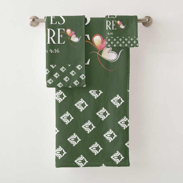 Green | LOVE LIVES HERE | Stylish Customizable Bath Towel Set (Insitu)