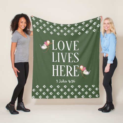 Green  LOVE LIVES HERE  Stylish Customizable Fleece Blanket