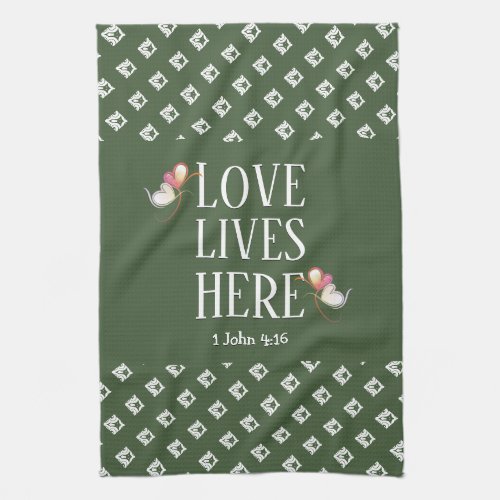 Green  LOVE LIVES HERE  Stylish Customizable Kitchen Towel