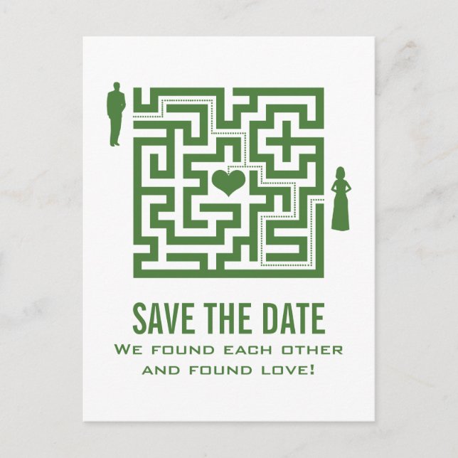 Green Love Maze Save the Date Postcard (Front)
