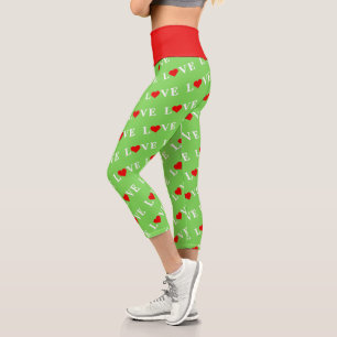 Green LOVE Motif Stylish Lime Green Capri Leggings