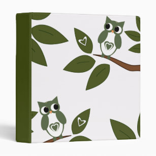 Green Love Owl In Tree 3 Ring Binder
