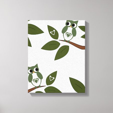 Green Love Owl In Tree Canvas Print