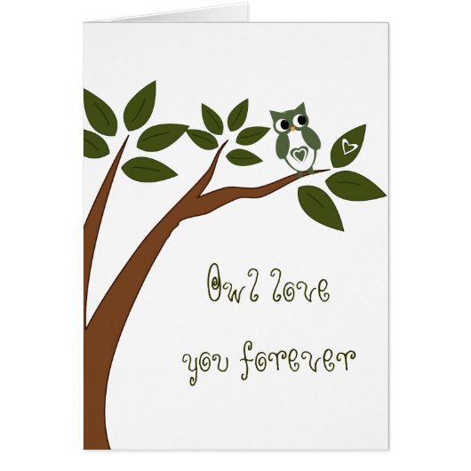 Green Love Owl In Tree Cards (Front)