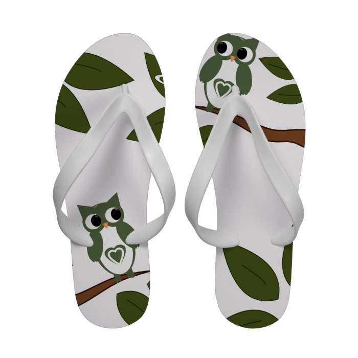 Green Love Owl In Tree Flip Flops