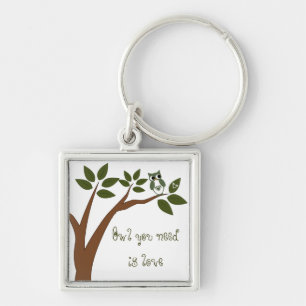 Green Love Owl In Tree Keychain