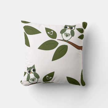 Green Love Owl In Tree Throw Pillow by capturedbyKC at Zazzle
