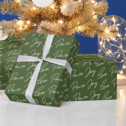 Green Love Peace Joy Christmas Wrapping Paper
