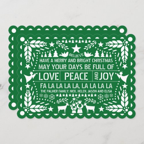 Green Love Peace Joy papel picado Christmas Holiday Card