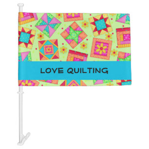 Green Love Quilting Patchwork Quilt Blocks Custom Car Flag