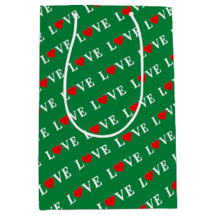 Green LOVE Retro Elegant Medium Gift Bag