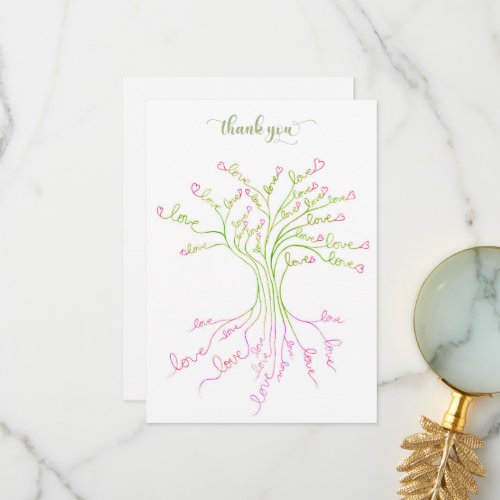 Green Love Tree of Life Light Elegant Modern Cute Thank You Card