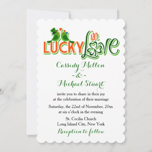 Green Lovebirds And Shamrock Wedding Wedding Invitation