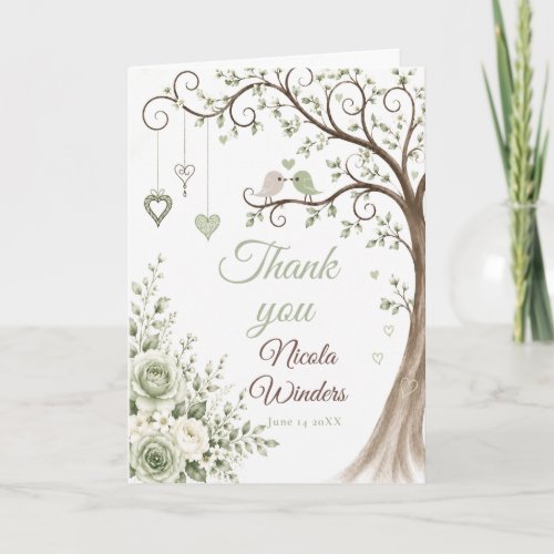 Green Lovebirds Bridal Shower Thank You Card