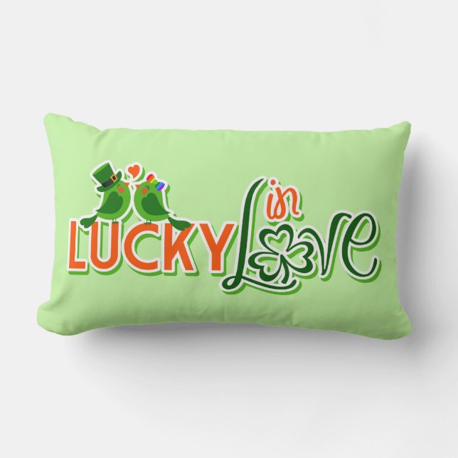 Green Lovebirds Irish Shamrock Love Pillow (Front)