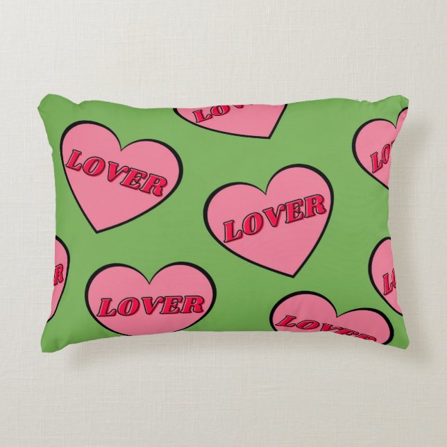 Green Lover Heart Pattern Accent Pillow (Front)