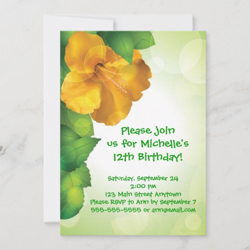Green Luau Hibiscus Hawaii Invitations