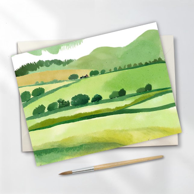 Green Lucious Hillside | Nature Watercolor Postcard (Creator Uploaded)