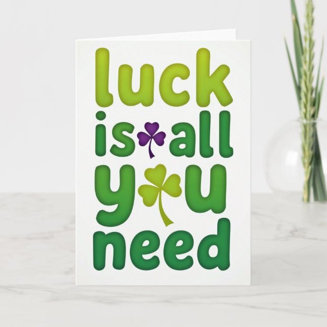 Green Luck Typography Card (Front)