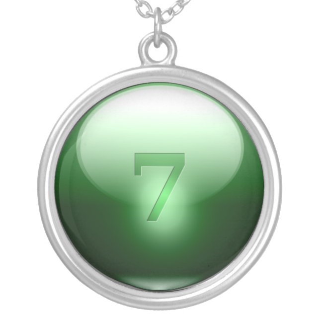 Green Lucky 7 Silver Plated Necklace (Front)