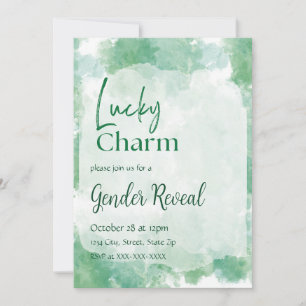 Green Lucky Charm Watercolor Gender Reveal Invitation