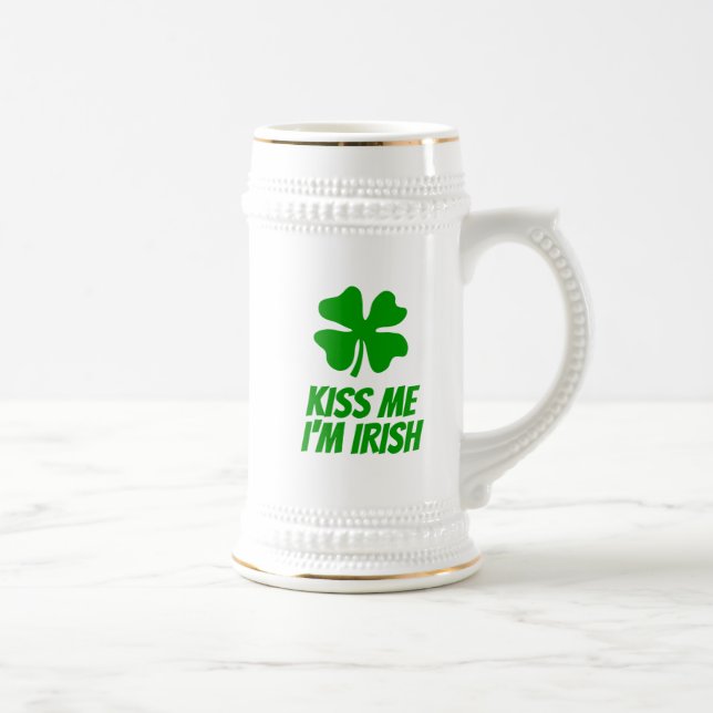 Green lucky clover funny St Patrick's Day  Beer Stein (Right)