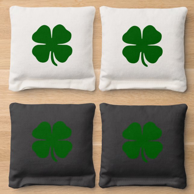 Green Lucky Clover Irish Cornhole Bags (Wood)