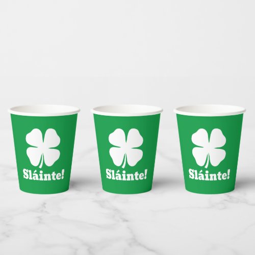 Green lucky clover paper cups for St Patricks Day