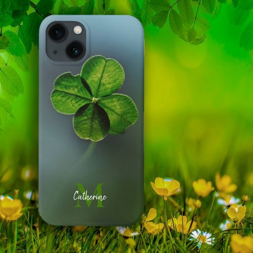 Green Lucky Clover Shamrock Name and Monogram iPhone 13 Case
