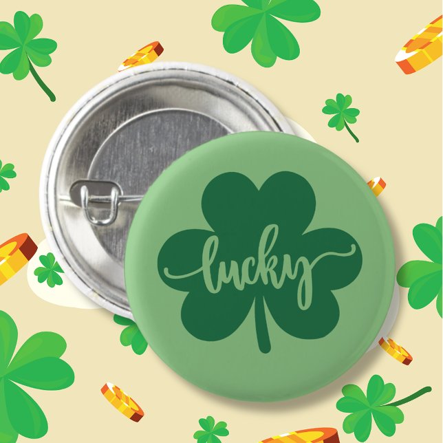 Green Lucky Clover St. Patrick Day round Button (Green Lucky Clover St. Patrick Day round 3 Cm Round Badge)