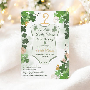 Green Lucky Clover St. Patrick’s Day Baby Shower Invitation