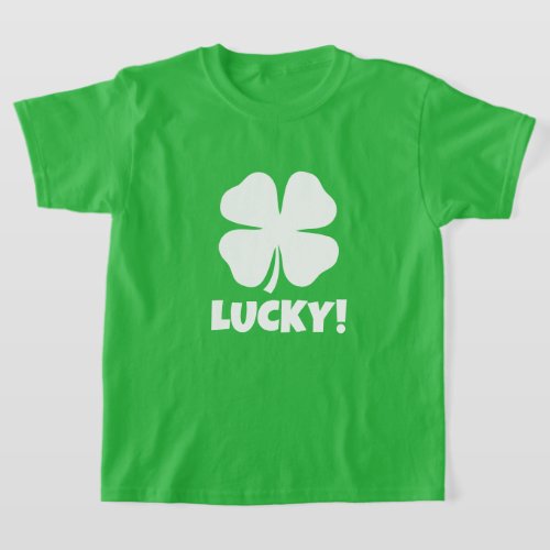 Green lucky clover St Patricks Day tshirt for kids
