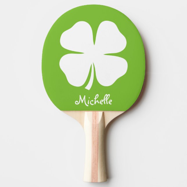 Green lucky clover table tennis ping pong paddle (Front)