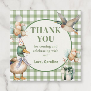 Green Lucky Duck Balloon Birthday Favor Tags