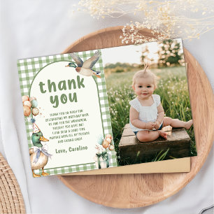 Green Lucky Duck Balloon Birthday Thank You Card