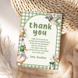Green Lucky Duck Balloon Birthday Thank You Card