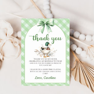Green Lucky Duck Boy Birthday Thank You Card