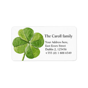 Green lucky Four-leaf clover Shamrock hand painted Label