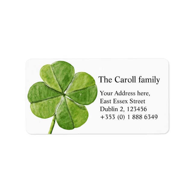 Green lucky Four-leaf clover Shamrock hand painted Label (Front)