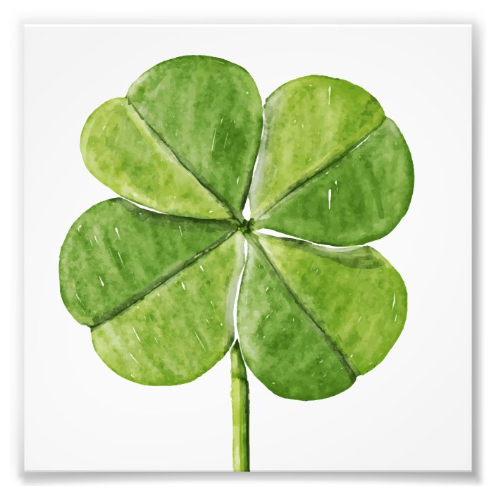 Green Lucky Four Leaf Clover Shamrock Hand Painted Photo Print Zazzle Com